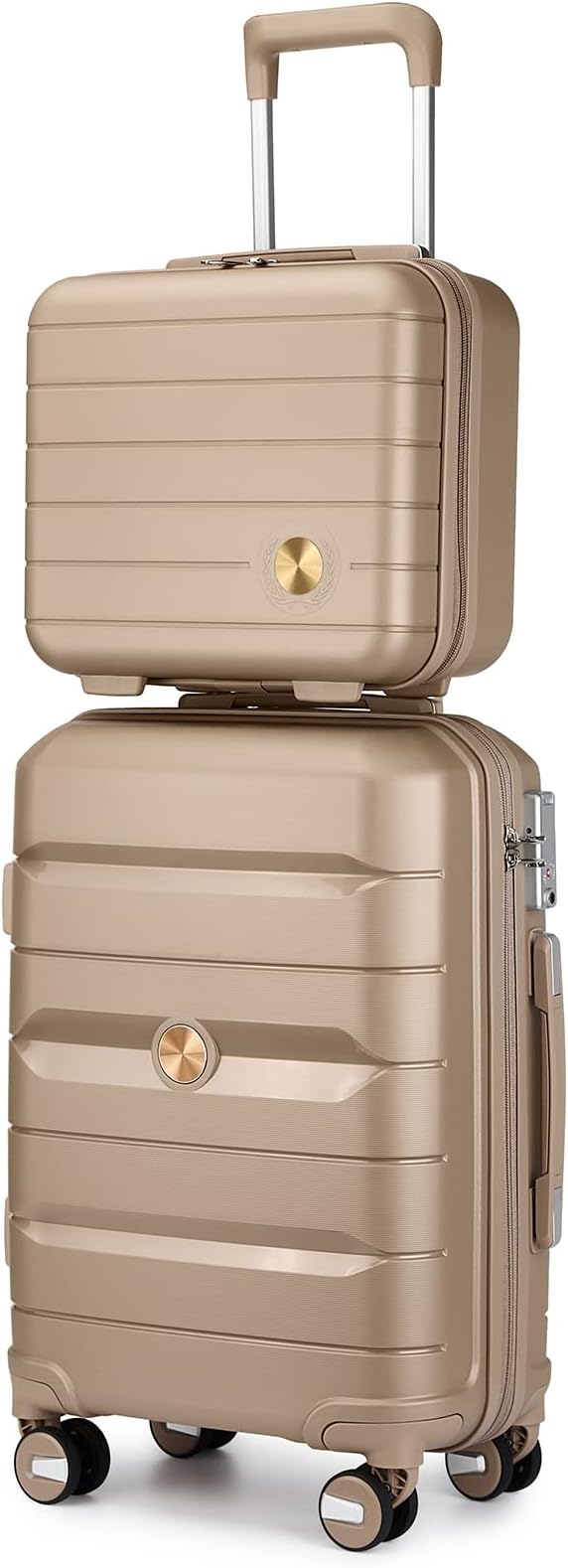 Somago 20" Carry On Luggage and 14" Mini Cosmetic Cases Travel Set Spinner Lightweight Polypropylene Suitcase with TSA Lock YKK Zipper Hardside Luggage Sets 2 Piece (Noble Golden, 2-Piece Set (14/20)) by SOMAGO