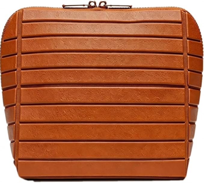 Travel Makeup Organizer Bag with Fold-Down Design, Adjustable Dividers, 27 Pockets & 3 Brush Holders, Large Capacity Cosmetic and Toiletry Organizer (Brown) by Unknown