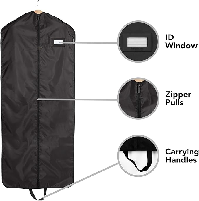 Covermates Keepsakes Garment Bag Set for Closet Storage and Travel – Breathable Suit and Dress Bags with ID Window and Carrying Handles – Heavy-Duty Hanging Wardrobe Protection Set, Black - Image 5