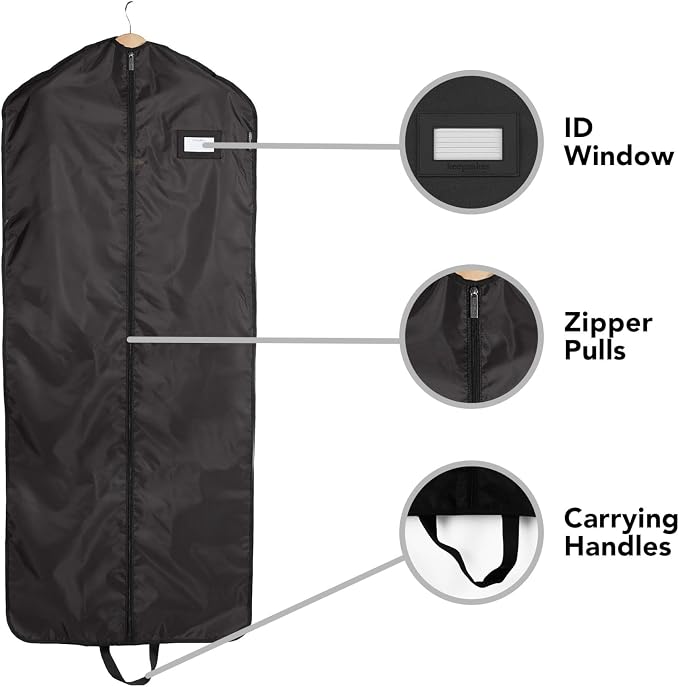 Covermates Keepsakes Garment Bag Set for Closet Storage and Travel – Breathable Suit and Dress Bags with ID Window and Carrying Handles – Heavy-Duty Hanging Wardrobe Protection Set, Black - Image 5