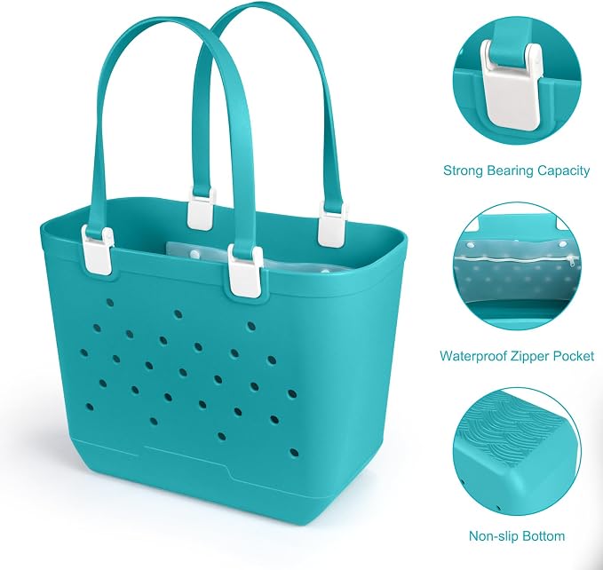 X-Large Rubber Beach Tote Bag, 18.9 "L x 9.4 "W x 13.8 "H Waterproof EVA Beach Totes with Zipper Pocket - Image 4