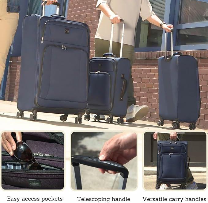 Skyway Epic Softside Medium Checked Luggage - Lightweight Suitcase with Wheels | TSA Approved Travel Bag | Spinner Suitcase | Large Luggage Set with Telescoping Handle, 24 inch, Plum - Image 5