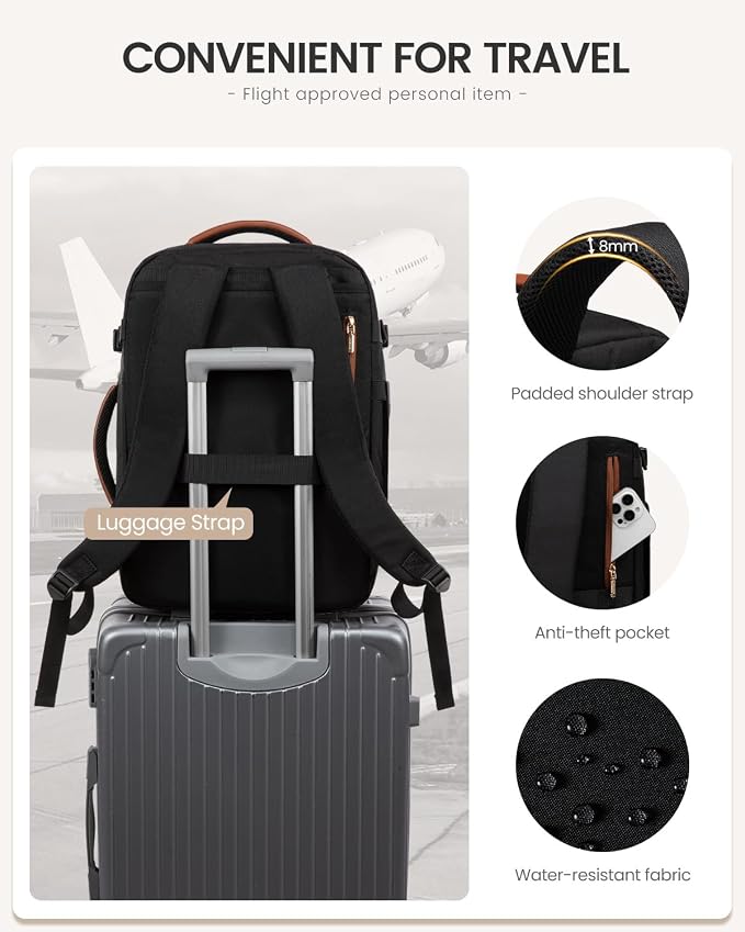 LOVEVOOK 50L Travel Backpack for Women Men, Large Carry on Backpack for Airplanes TSA Personal Item Travel Bag fits 17.3" Laptop, Waterproof Weekender Essentials Airline Approved with 2 Packing Cubes - Image 7