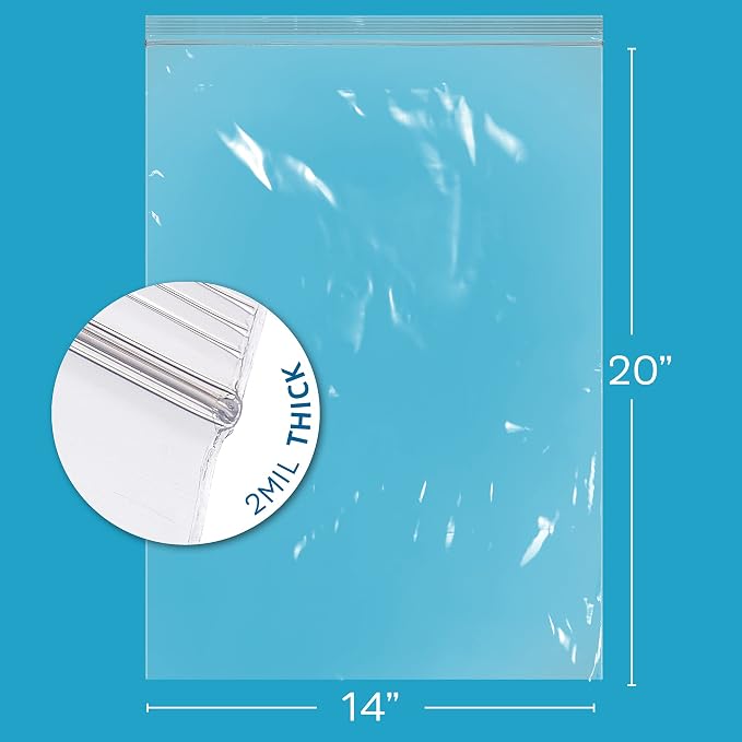 GPI - Extra-large Zip Bags, 14" x 20" Large Reclosable Lock Zip Bags, Clear Plastic Zipper Storage Bags with Zip Top Lock for Freezer, Apparel, Clothing, Food, Supplies - 100 Count - Image 2