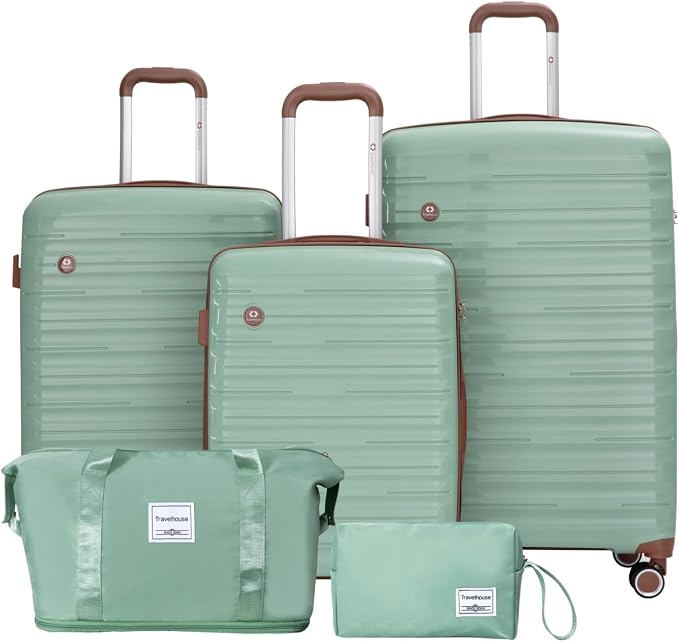 Travelhouse Luggage Sets 5 Piece with Double Spinner Wheels,PP Hardside Suitcase Sets with TSA Lock,Carry On Luggage Set with Travel Duffle Bag for Women and Men by Travelhouse