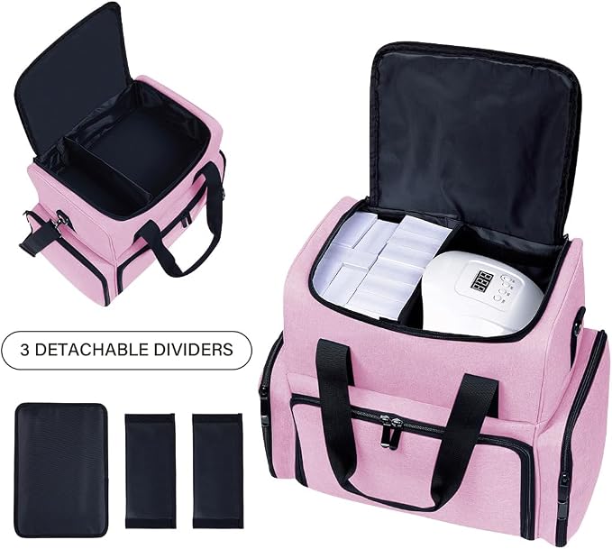 Large Makeup Bag Double Layer with 3 Removable Case,Pink | Large Makeup Bag with 3 Removable Case and 2 Removable Dividers Double Layer Travel Cosmetic Makeup Brushes Storage Section - Image 4