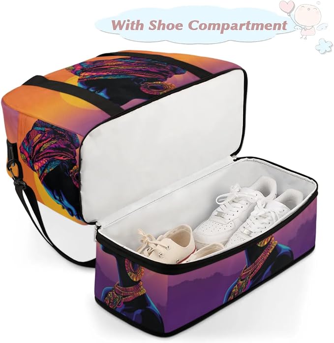 African American Women Foldable Travel Duffel Bag, Expandable Weekender Overnight Carry on Bags with Shoe Compartment Sport Tote Gym Luggage for Women Men - Image 4