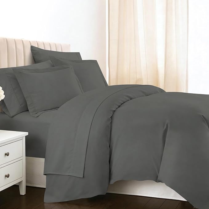 Pizuna Pure 100% Long-Staple Cotton Duvet Cover + Sheet Set Full, Luxurious 400 Thread Count Long Staple Cotton, Soft Sateen Weave Bedding Set (Dark Grey) by Pizuna