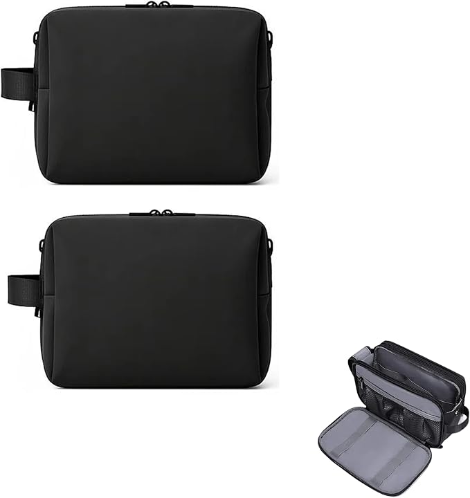 2Pack Men's Toiletry Bags Pu,Travel Toiletry Organizer, Waterproof Shaving Kit Pouch For Storing Daily Essentials like Oiletries and Cosmetics(Black) by LAZYTAIL