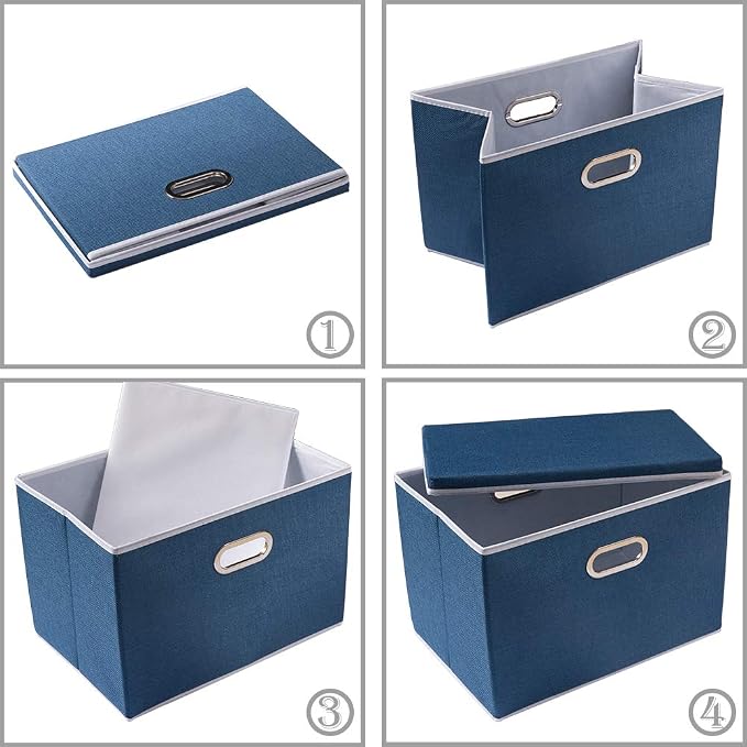 PRANDOM Large Collapsible Storage Bin with Lid [1-Pack] Fabric Foldable Storage Box Organizer Container Basket Cube with Cover for Home Bedroom Closet Office Nursery Royal Blue(17.7x11.8x11.8) - Image 5