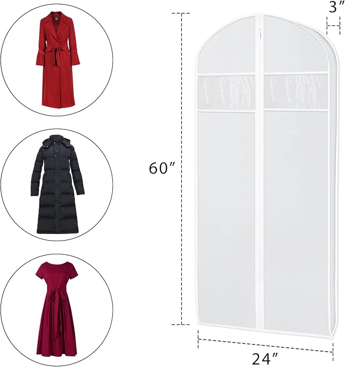 Zilink 60-Inch Long Dress Garment Bags for Storage With 3" Gusset - Clear Coat Cover Bag for Gowns and Closet Storage - Image 2