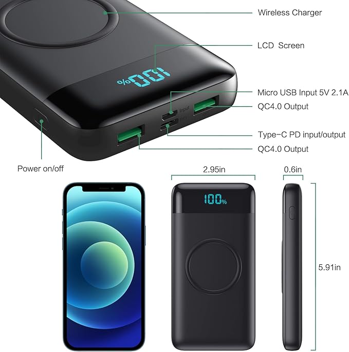 Wireless Portable Charger 30,800mAh,15W Wireless Charging USB C Power Bank,25W PD QC 4.0 Fast Charging 4 Outputs Travel Essentials Battery Pack Compatible with iPhone 17/16/15/14/13/12,Galaxy,Android