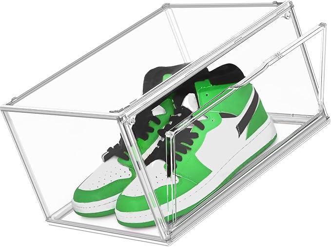 2 Pack Acrylic Clear Shoe Storage Boxes Size 12, Transparent Display Case for Sneaker Collections, Baseball Caps, Hat Organizer Dust-free Shoe Cubbies Stackable Sneaker Boxes - Image 8