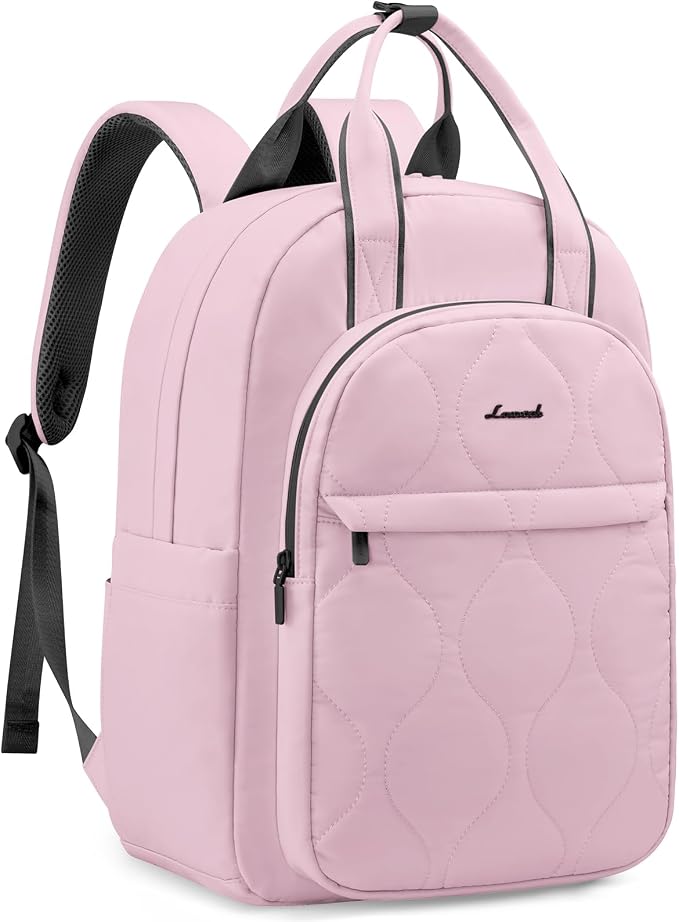 LOVEVOOK Laptop Backpack for Women, College Travel Backpack Puffer Womens Backpack for 17.3 Inch Laptop, Computer Water-Resistant Quilted Casual Daypack, Pink by LOVEVOOK