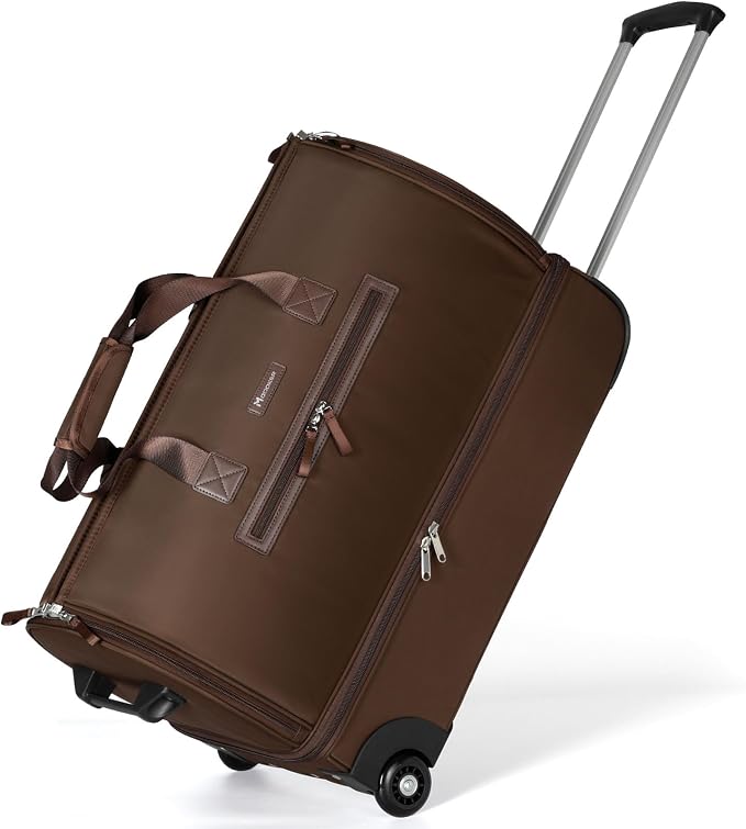 Modoker Convertible Rolling Garment Bag for Travel, Suit Travel Bag with Trolley, Garment Duffel Bag with Wheels & Shoes Compartment for Business Trip, Weekender - Brown by Modoker