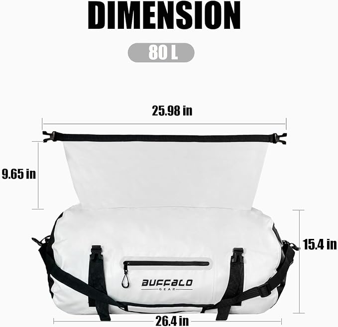 Buffalo Gear Waterproof Duffle Bag 40L 60L 80L Roll-top Dry Bag Heavy Duty Waterproof Duffel Travel Bag for Kayaking Rafting Boating Fishing Camping - Image 6