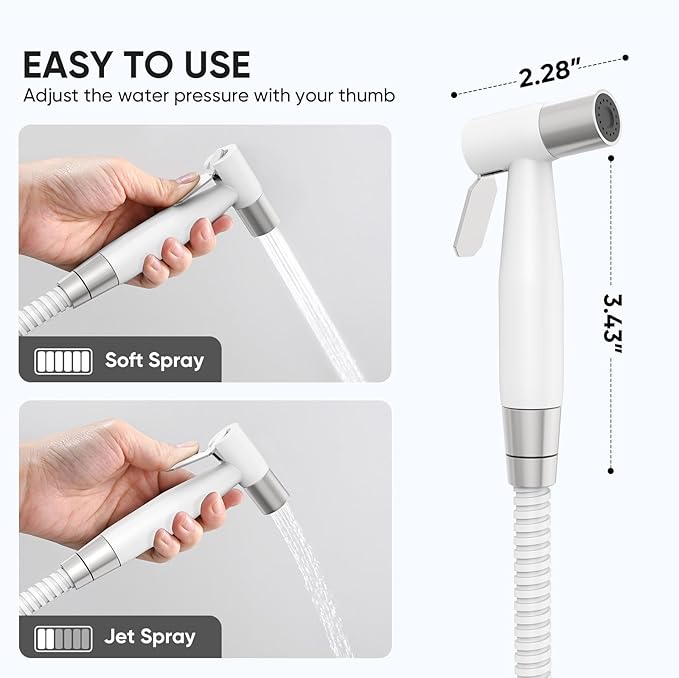 Arofa Handheld Toilet Bidet Sprayer for Toilet-Adjustable Water Pressure Control with Bidet Hose for Feminine Wash, Stainless Steel Jet Spray Cloth Diaper for Baby Wash - White/Brushed Nickel