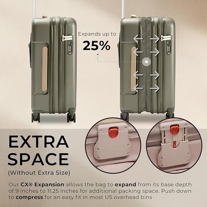 Briggs & Riley Essential 22 Inch Carry-On Expandable Spinner - Expandable Hardside Carry-On Luggage with CX Compression Technology - TSA Lock - Spinner Wheels - Sympatico Collection - Olive - Image 3