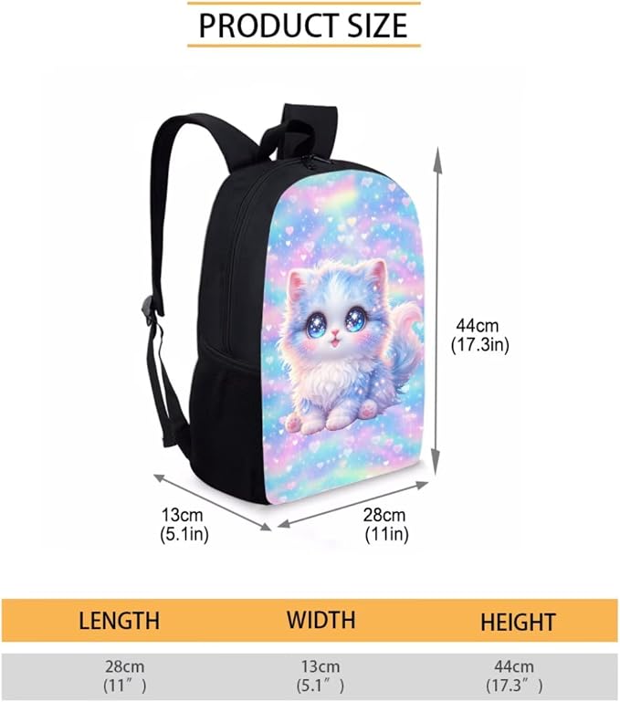 Forchrinse Cartoon Cat School Backpack for Girls 10-12 with Lunch Box Pencil Case Kids Bookbag Lunchbox Elementary Student Book Bag for Girls 8-10/6-8 - Image 3