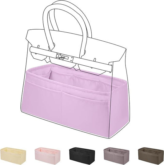 DGAZ Silk Purse Organizer Insert for Birkin Bag(Mauve Sylvestre,BK50) | Soft and Lightweight,Perfect Fit,Multi-pocket Storage,Bag Protector,Luxury Bag Care,Handmade,for Smooth Bag Organizer by DGAZ