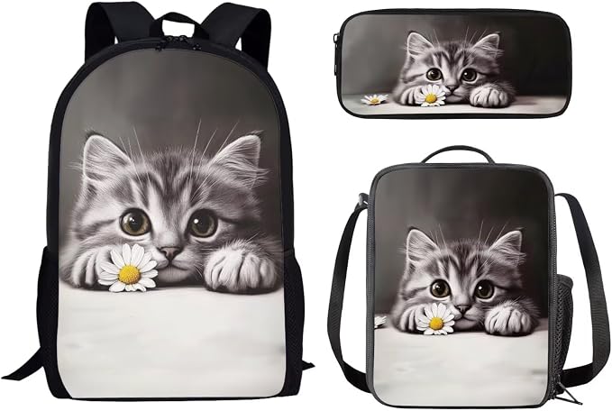 AFPANQZ Kids Backpack 3 Pieces Set Large Capacity School Bags with Heat Insulated Lunch Bags Small Pencil Bags 3 Pack by AFPANQZ