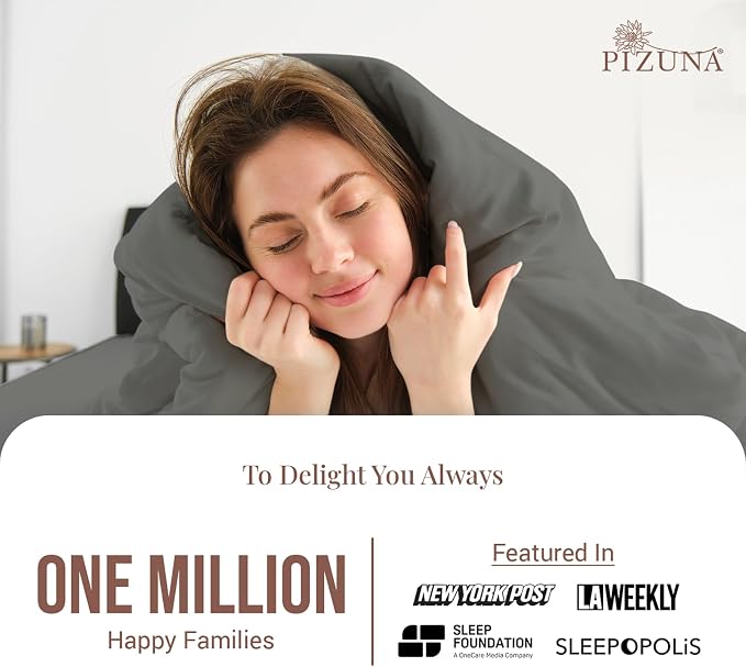 Pizuna 100% Cotton Queen 1 Pc Duvet Cover + 1 Pc Fitted Sheet Set 400 Thread Count Dark Grey Sateen Weave Luxurious Long Staple Cotton 4 Piece Bedding Set -1 Duvet Cover,2 Pillow Shams,1 Fitted Sheet - Image 2
