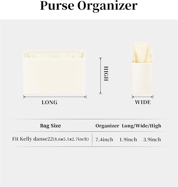 Women's Purse Organizer Insert - Satin & Lightweight Fabric with Inside Pockets, Portable for Commute, Travel, Shopping, and Evening, Multicolor Options, Fits for Kelly Danse(Craie,Danse 22) - Image 5