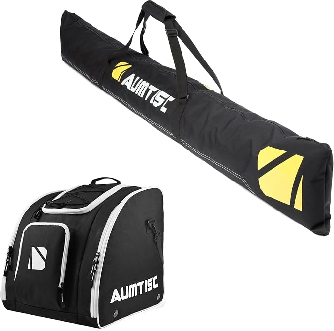 AUMTISC Padded Ski and Boots Bag Combo for Air Travel Flying, Skis Bags Adjustable Length for Skis Up to 200cm and Boots Up to Size 13 by AUMTISC