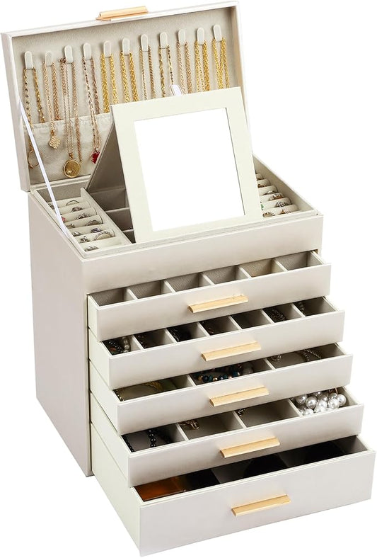 BOOVO Jewelry Boxes for Women, White and Black 6 Layer Large Jewelry Box for Necklace, Bracelet, Earrings, Rings Storage, Jewelry holder Organizer for Girls Gift (Champagne, 6 layer) by BOOVO