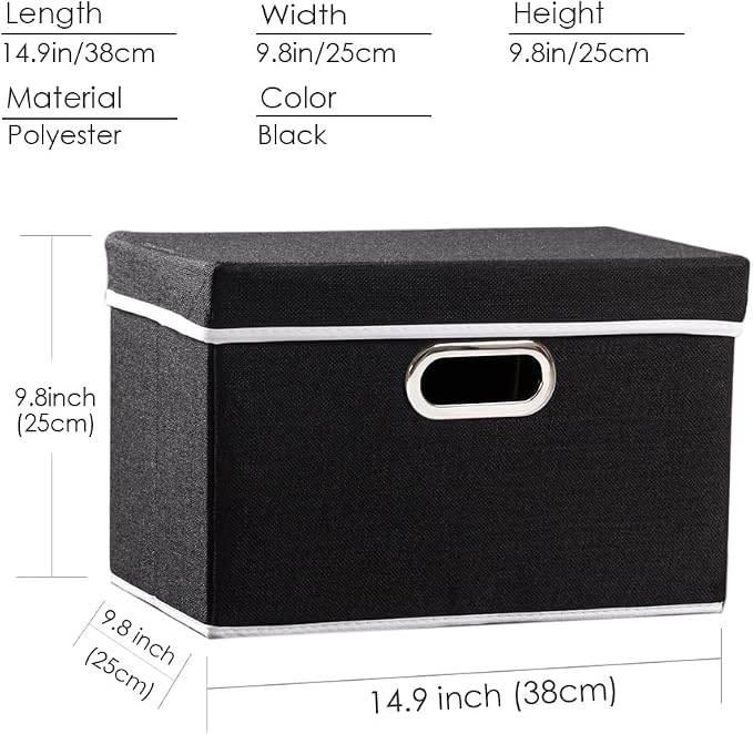 PRANDOM Foldable Storage Box with Lid [1-Pack] Fabric Collapsible Storage Bin Organizer Container Basket Cube with Cover for Home Bedroom Closet Office Nursery Black (14.9x9.8x9.8) - Image 5