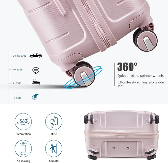 Somago Luggage Sets 3 Piece Hard Shell Polypropylene Suitcase with TSA Lock Spinner Carry On Luggage with Beauty Case Travel Set,Nude Pink - Image 2