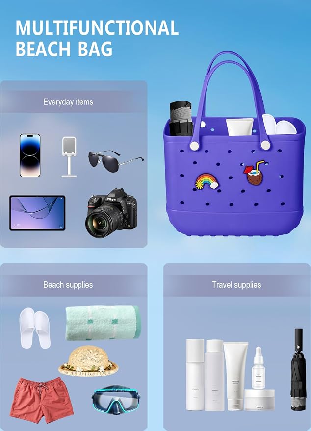 Baonat Beach Bag Rubber Tote Bag - Waterproof Travel Bag for Women Washable Tote Bag Handbag for Sports Beach Market Pool - Image 7