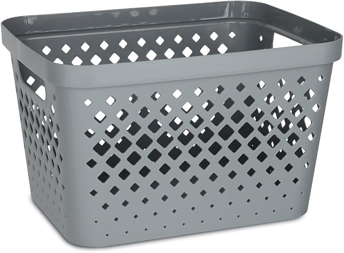 Glad Plastic Storage Basket Set, Value Pack of 6 | Open Storage Bins for Shelves, Bathroom, Pantry, Closet | Nesting Organizer Boxes with Handles, 4 Gallon, Grey - Image 2