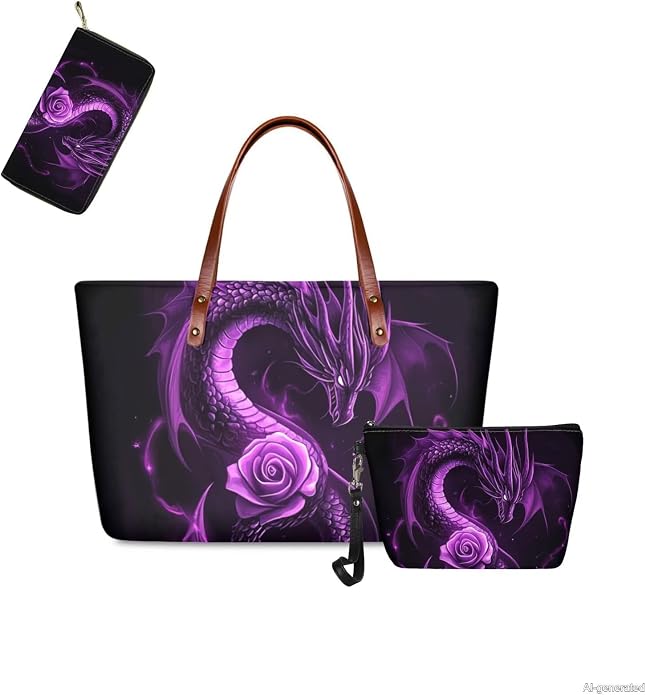 GIFTPUZZ Women Top Handle Bags Handbags with Zipper Leather Wallet Cash Card Phone Holder and Makeup Bag Set 3pcs - Image 5