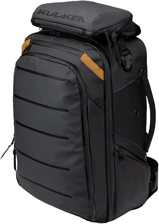 Käydä 44L Travel Backpack - Spacious Carry On Backpack with Detachable Travel Pouch, Magnetic Water Bottle Pocket, Passport and Laptop Pocket - Convertible Boot Bag for Snow Sports (Black/Gold) - Image 2