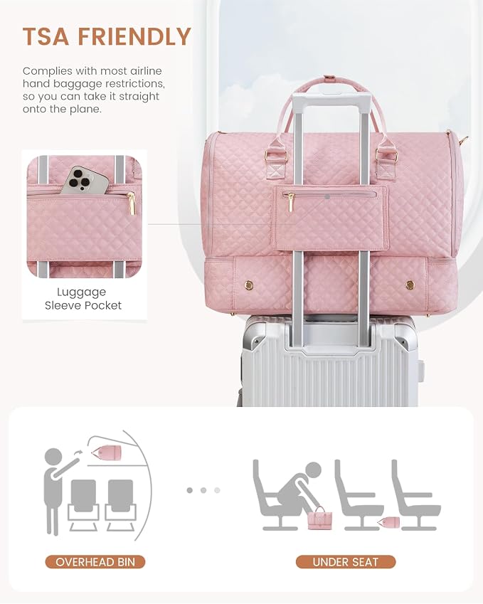 LOVEVOOK Convertible Garment Bag for Travel with Shoe Pouch, Carry On Garment Duffel Bag with Toiletry Bag, 2 in 1 Hanging Suitcase Suit Bag, Weekender Bag for Women Travel, Wedding, Pink - Image 7