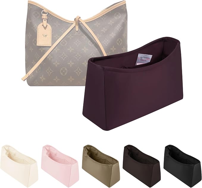 Purse Organizer for LV CarryAll PM, Cassis | Tailored Fit, Multiple Pockets, Lightweight Satin, Purse Essentials, Ideal for Travel, Shopping, and Daily Use by KINGSINBAG