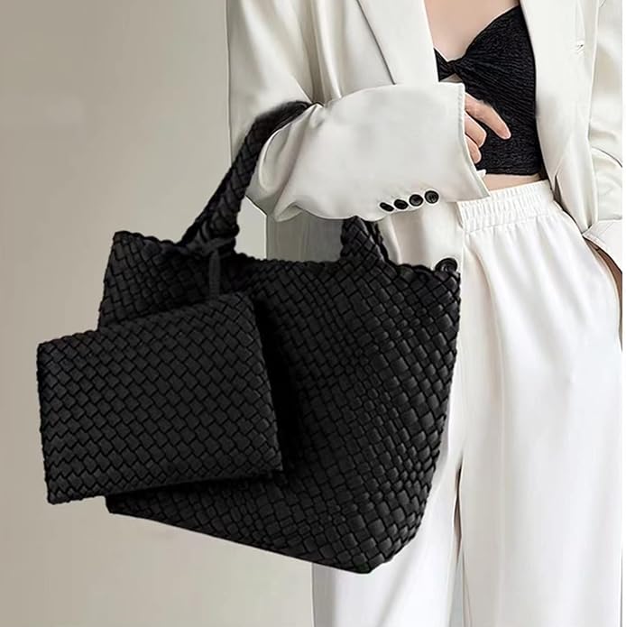 JINMANXUE Woven Hobo Bag For Women Neoprene Tote Bag Large Capacity Handbag Patchwork Handmade Casual Shoulder Bags - Image 5
