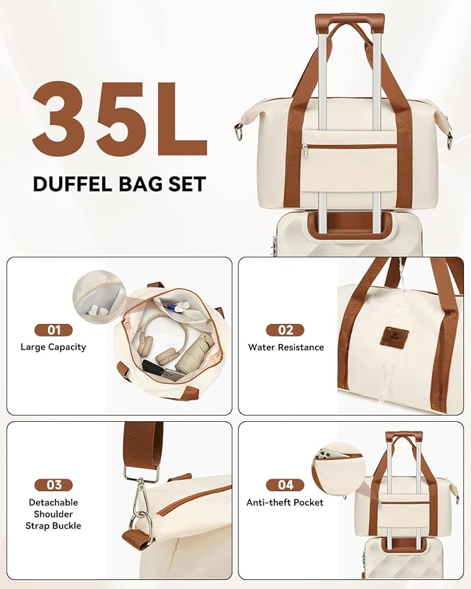 Somago 2 PieceLuggage Set (20"/24") with Duffel Bag and Toiletry Bag, Carry On Luggage Airline Approved with YKK Zipper TSA Lock ABS Hardside Luggage Spinner Wheels - Image 6