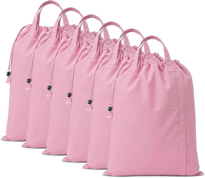 LFH Home Large Premium Cotton Rich Canvas Laundry Bag with Drawstring and Handles Heavy Duty, Multi-Use, Washable for Home, Travel, College or Storage 24x36 (Pack of 6)-Pink by LFHHomePrivateLimited