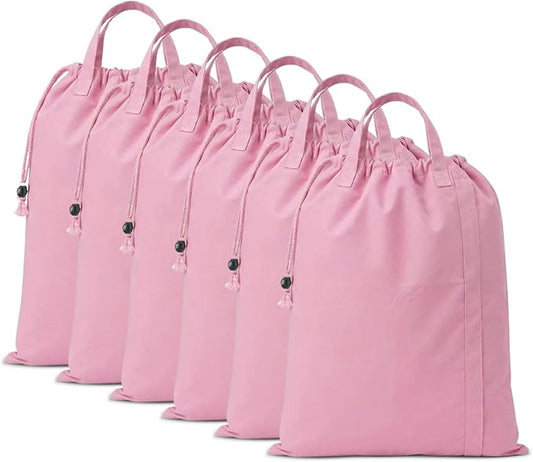 LFH Home Large Premium Cotton Rich Canvas Laundry Bag with Drawstring and Handles Heavy Duty, Multi-Use, Washable for Home, Travel, College or Storage 28x36 (Pack of 6)-Pink by LFHHomePrivateLimited