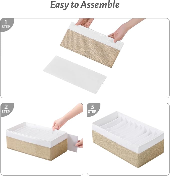 4 Packs T-shirt Drawer Organizers for Clothing,10 Grids Compartment Wardrobe Storage Box, Clothes Organizer for Folded Clothes, T-shirt, Legging-15.75''x9.06''x5.91-BeigeWhite - Image 6