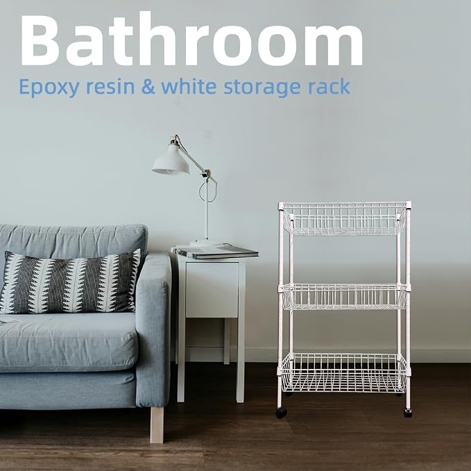 NSF white 3-layer storage rack, refrigerator crevice rack, washing machine crevice rack, laundry room dirty clothes storage, multifunctional household epoxy resin deep mesh basket - Image 6