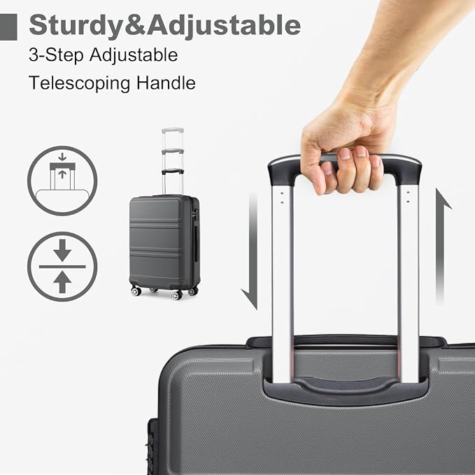 Kono 24 Inch Luggage Suitcase with Spinner Wheels TSA Lock | Lightweight PC+ABS Hardside Medium Checked Luggage Durable Rolling Suitcase Grey - Image 3