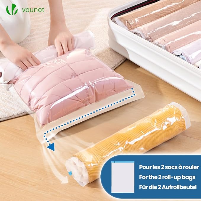 VOUNOT 12pcs Vacuum Storage Bags for Clothes, Duvets, Pillows, Blankets, Reusable Space Saver Bags with Pump, 2 Jumbo 4 Medium 4 Small 2 Roll Up, Multi-coloured, 2518080028772 - Image 5