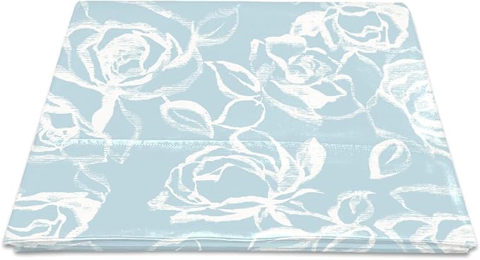 Pizuna Pure 100% Cotton Flat Sheets Only King Blue Simply Floral (1 PC), Luxurious 400 Thread Count Long Staple Cotton Sateen with 4" Hem (Combed King Flat Sheet Only Cotton) by Pizuna