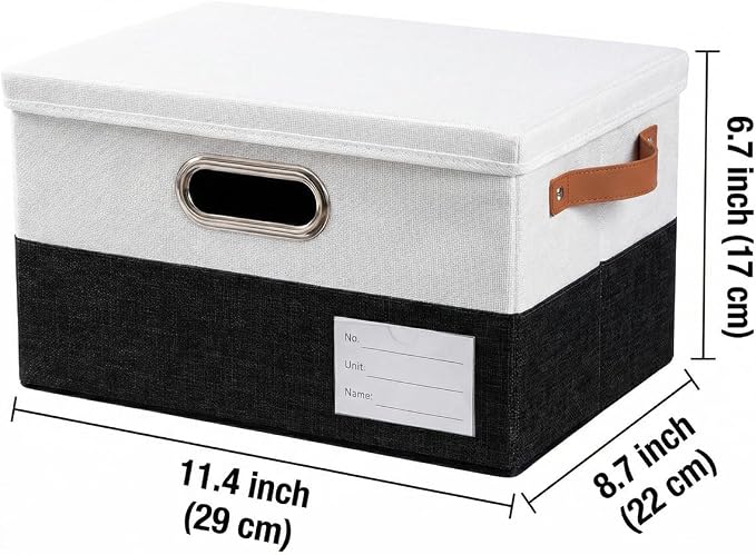 PRANDOM Storage Bins with Lids [3-Pack] Linen Fabric Foldable Storage Boxes Organizer Containers Baskets Cube with Cover for Bedroom Closet Office Black & White（11.4X8.6X6.7 - Image 3