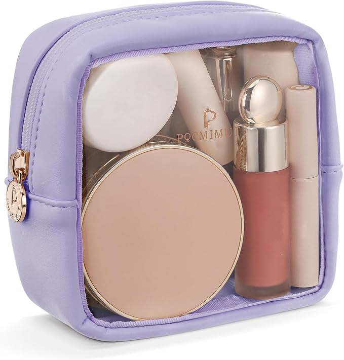 Pocmimut Clear Makeup Bag, Easy to Find Mini Makeup Bag for Purse, Travel Makeup Bag for Car, Compact Cosmetic Pouch for Daily Essentials,Purple by Pocmimut