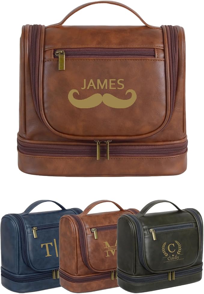 Personalized Toiletry Bag Leather Shaving Dopp Kit Bag for Men Hanging Makeup Bag Hanging Cosmetic Organizer Kit by AGDHERSNVX