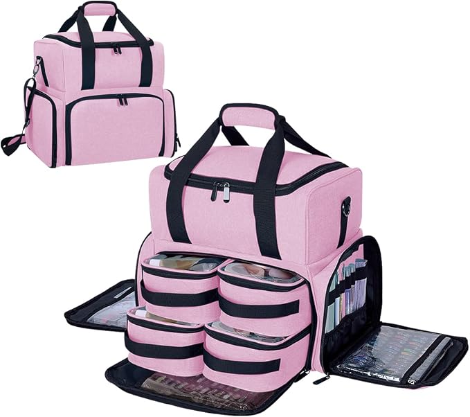 Large Makeup Bag Double Layer with 4 Removable Case,Pink | Large Makeup Bag with 4 Removable Case and 2 Removable Dividers Double Layer Travel Cosmetic Makeup Brushes Storage Section by UOZL